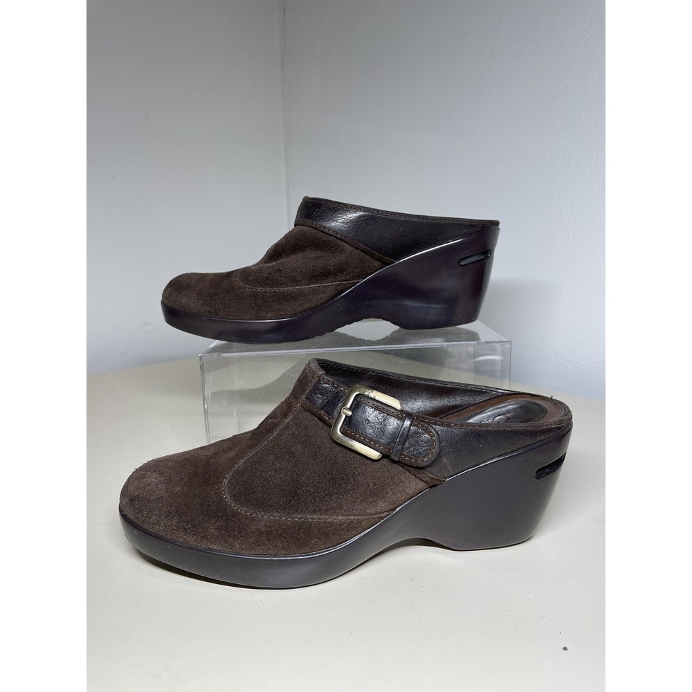 Cole Haan Women's Air Mule Sz 7,5 Wedge Heel Clog Brown Suede Comfy SlipOn Shoe